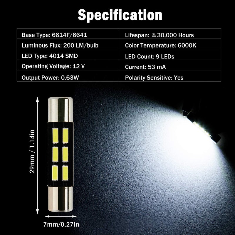 BRISHINE 29MM 6614F 6641 6614 6612F 6615F F30-WHP TS-14V1CP LED Bulbs Extremely Bright 6SMD 4014 Chipsets for Car Interior Sun Visor Vanity Mirror Lights, Xenon White(Pack of 4) - Image 2